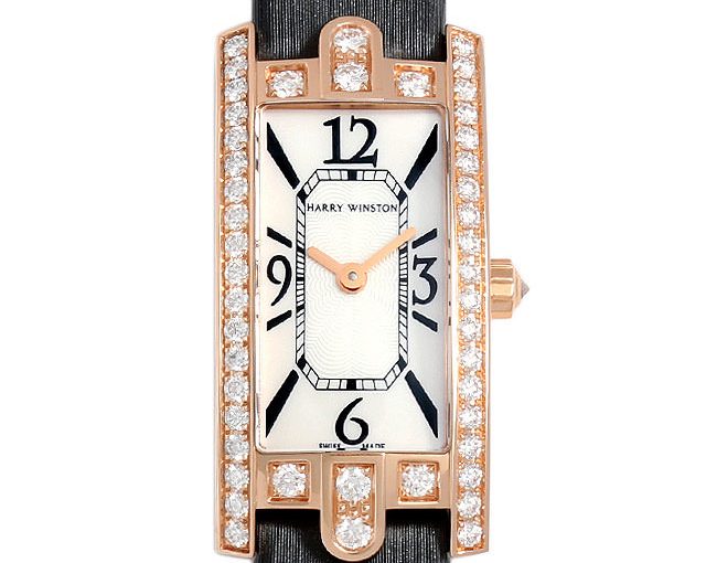 Mini-Sized Harry Winston Avenue Fake Watches With Black Straps For Modern Ladies